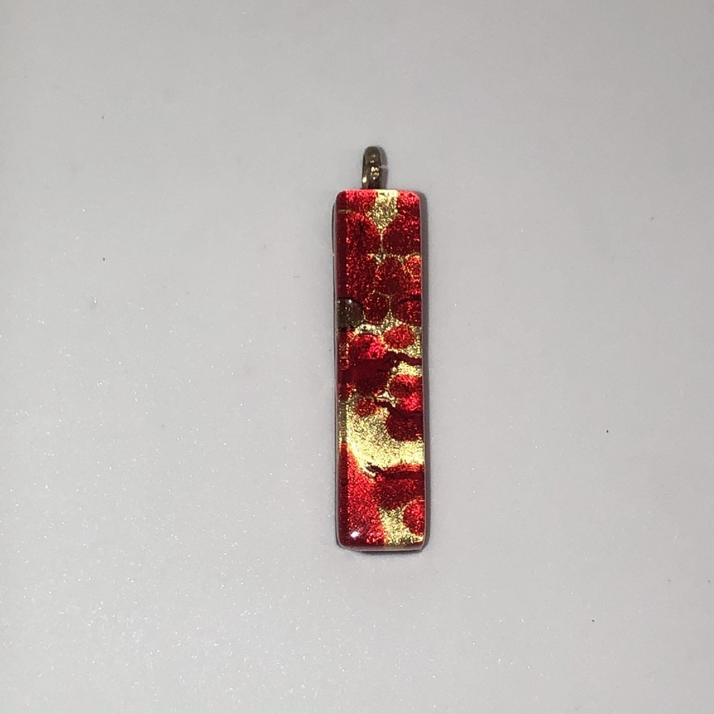 Authentic Murano Glass Stick Pendant Red & Gold Leaf Made in Italy